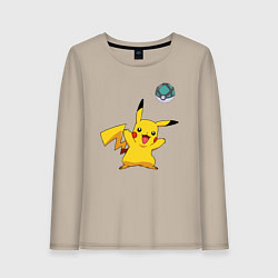 Лонгслив хлопковый женский Pokemon pikachu 1, цвет: миндальный