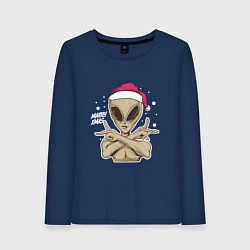 Лонгслив хлопковый женский Alien Santa, цвет: тёмно-синий