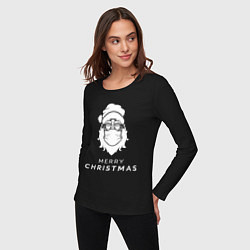 Лонгслив хлопковый женский Дед мороз в маске, цвет: черный — фото 2