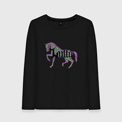 Лонгслив хлопковый женский Фиолетовая лошадь, цвет: черный