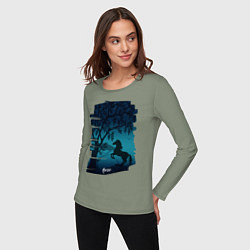 Лонгслив хлопковый женский Конь, цвет: авокадо — фото 2
