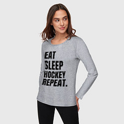 Лонгслив хлопковый женский EAT SLEEP HOCKEY REPEAT, цвет: меланж — фото 2