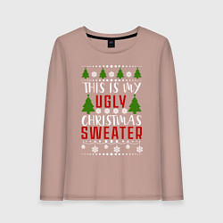 Лонгслив хлопковый женский My ugly christmas sweater, цвет: пыльно-розовый