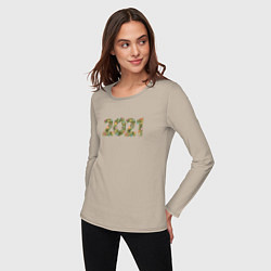 Лонгслив хлопковый женский Новый Год 2021, цвет: миндальный — фото 2