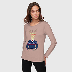 Лонгслив хлопковый женский Hipster Deer, цвет: пыльно-розовый — фото 2
