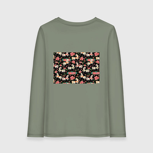 Женский лонгслив Лошади и цветы / Авокадо – фото 2