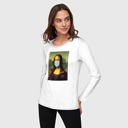 Лонгслив хлопковый женский Мона Лиза в маске, цвет: белый — фото 2