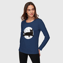 Лонгслив хлопковый женский Черный кот, цвет: тёмно-синий — фото 2