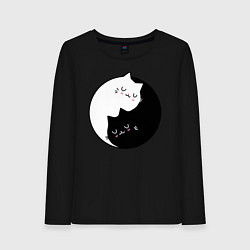 Лонгслив хлопковый женский Yin and Yang cats, цвет: черный