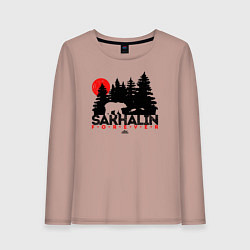 Лонгслив хлопковый женский Sakhalin forever, цвет: пыльно-розовый