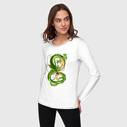 Лонгслив хлопковый женский Зеленый лесной дух дракон, цвет: белый — фото 2