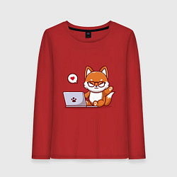 Женский лонгслив Cute fox and laptop