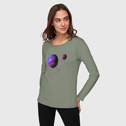Лонгслив хлопковый женский Космос Планеты, цвет: авокадо — фото 2