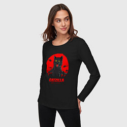 Лонгслив хлопковый женский КОТЗИЛЛА CATZILLA, цвет: черный — фото 2