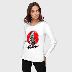 Лонгслив хлопковый женский Воин-самурай, цвет: белый — фото 2