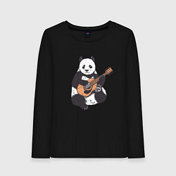 Лонгслив хлопковый женский Панда гитарист Panda Guitar, цвет: черный