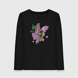 Лонгслив хлопковый женский СИРЕНЬ АКВАРЕЛЬЮ, цвет: черный