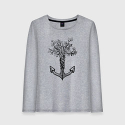 Лонгслив хлопковый женский Славянский якорь в виде дерева, цвет: меланж