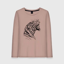 Лонгслив хлопковый женский Чёрно белый рисунок тигра, цвет: пыльно-розовый