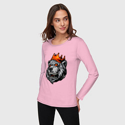 Лонгслив хлопковый женский Грозный медведь в короне, цвет: светло-розовый — фото 2