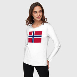 Лонгслив хлопковый женский Норвегия Флаг Норвегии, цвет: белый — фото 2