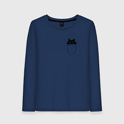 Лонгслив хлопковый женский Кот в кармане, цвет: тёмно-синий
