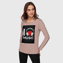 Лонгслив хлопковый женский I love music, цвет: пыльно-розовый — фото 2