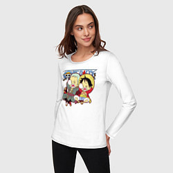 Лонгслив хлопковый женский Малыши Зоро и Луффи One Piece, цвет: белый — фото 2
