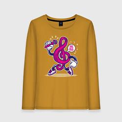 Лонгслив хлопковый женский Музыкальный ключ караоке, цвет: горчичный