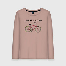 Лонгслив хлопковый женский Велосипед, цвет: пыльно-розовый