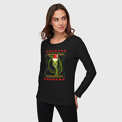 Лонгслив хлопковый женский Рождественский свитер Скептическая змея, цвет: черный — фото 2