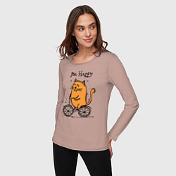 Лонгслив хлопковый женский Кот велосипедист, цвет: пыльно-розовый — фото 2