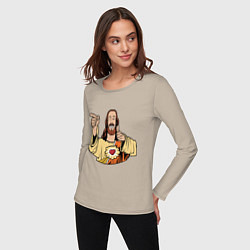 Лонгслив хлопковый женский Dogma - smile Jesus like, цвет: миндальный — фото 2