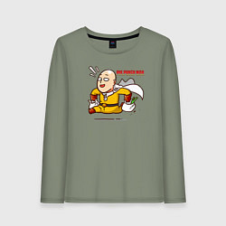 Лонгслив хлопковый женский Счастливый Сайтама с пакетами продуктов One Punch-, цвет: авокадо