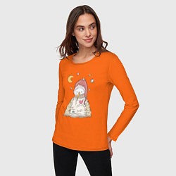 Лонгслив хлопковый женский Снеговик в свитере, цвет: оранжевый — фото 2