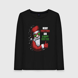 Лонгслив хлопковый женский Merry Christmas and Happy New Year!, цвет: черный