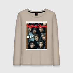 Лонгслив хлопковый женский BTS БТС на обложке журнала, цвет: миндальный