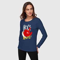 Лонгслив хлопковый женский Red mittens Rock this xmas, цвет: тёмно-синий — фото 2