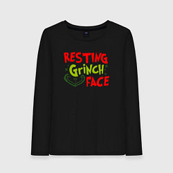 Лонгслив хлопковый женский Resting Grinch Face Новогодний, цвет: черный