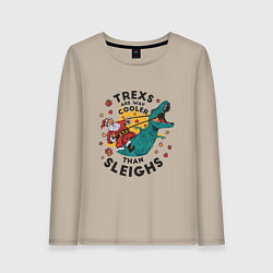 Лонгслив хлопковый женский T-Rex Christmas, цвет: миндальный