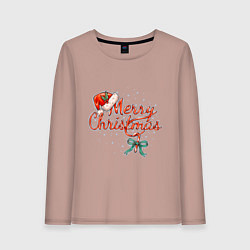 Лонгслив хлопковый женский Merry Christmas 2022, цвет: пыльно-розовый