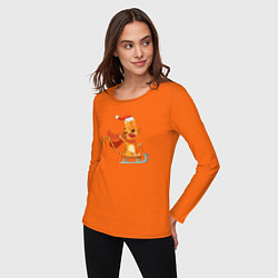 Лонгслив хлопковый женский Тигр катится на санках, цвет: оранжевый — фото 2