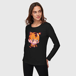 Лонгслив хлопковый женский Грустный тигр, цвет: черный — фото 2