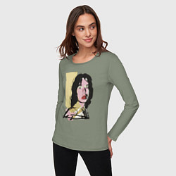 Лонгслив хлопковый женский Andy Warhol - Mick Jagger pop art, цвет: авокадо — фото 2