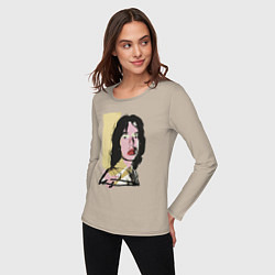 Лонгслив хлопковый женский Andy Warhol - Mick Jagger pop art, цвет: миндальный — фото 2