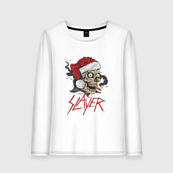 Лонгслив хлопковый женский SLAYER SKULL SANTA NEW YEAR, цвет: белый