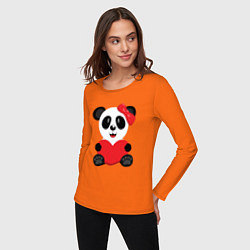 Лонгслив хлопковый женский Панда с сердцем на прозрачном фоне, цвет: оранжевый — фото 2