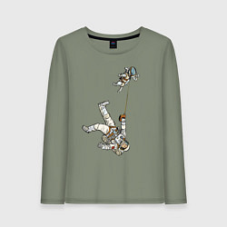 Лонгслив хлопковый женский Космическое выгуливание пса, цвет: авокадо