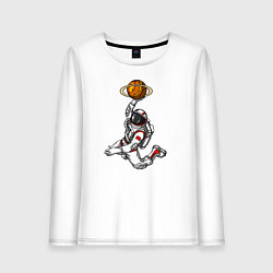 Лонгслив хлопковый женский Космический баскетболист, цвет: белый