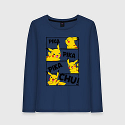 Лонгслив хлопковый женский Пика Пика Пикачу Pikachu, цвет: тёмно-синий